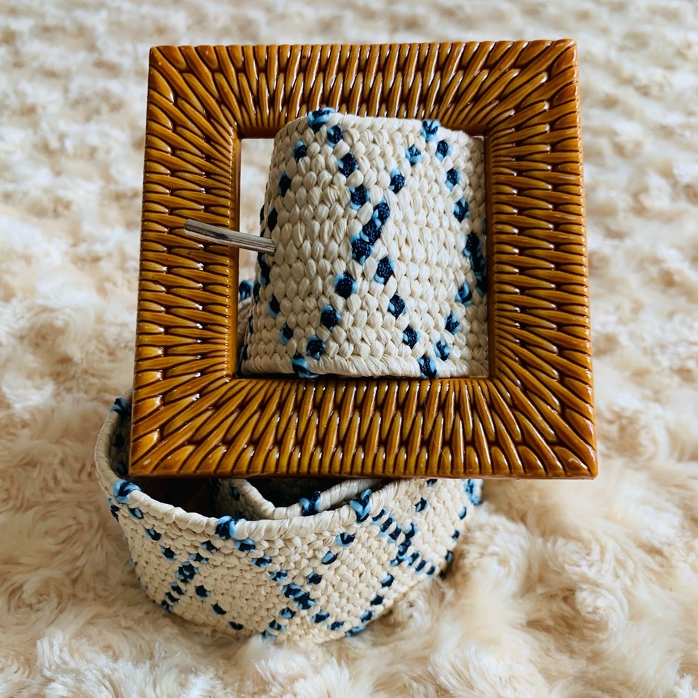 Boho Woven Strap Cream Blue Teal Rattan Resortwear Dress Belt O/S